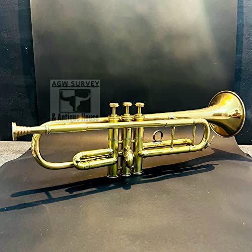Polished Brass Trumpet - Military Antique Musical Instrument Vintage Bugle 3 Valve Horn With Mouthpiece - Student Pocket Trumpet Gift #TOP2
