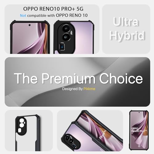 Image of Outlouders Back Cover for Oppo Reno 10 Pro Plus 5G | Ultra Hybrid Transparent | Full Camera Protection | Raised Edge | Crystal Clear Bumper Case (Black)