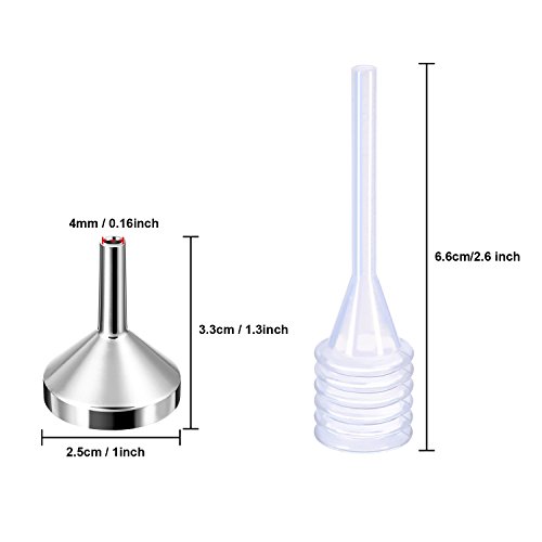 TecUnite 10 Pack Small Metal Funnels with 2 Pack Mini Pipette for Filling Small Mini Bottles or Containers, Atomizers, Perfume, Liquid (Silver)