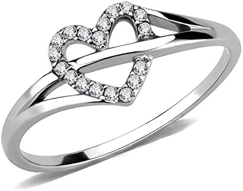 Stainless Steel Heart Shaped Wedding Engagement Anniversary Propose Ring (Silver, 7)