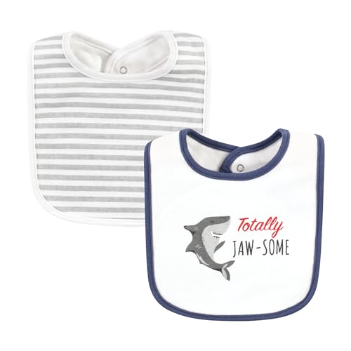 Image of Hudson Baby Unisex Baby Cotton Bibs, Boy Whale Shark, One Size