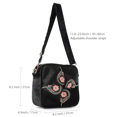 SILKAREA Crossbody Purse for Women Small Crossbody Bags Trendy Embroidered Velvet Shoulder Handbags with Adjustable Strap3