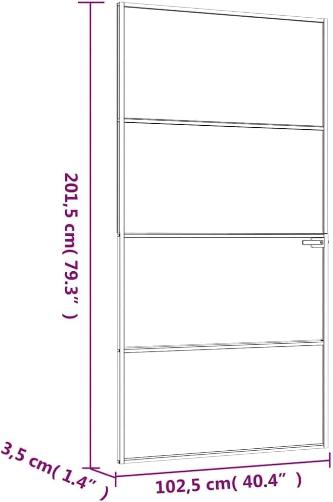 vidaXL Luxurious Black Interior Door with Tempered Glass and Aluminum Frame - Large Size 40.2"x79.3" for Modern Home Decor