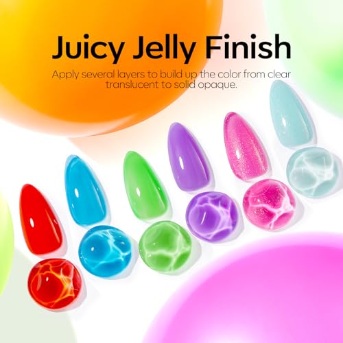 Image of modelones Gel Nail Polish, 6 Colors Jelly Gel Polish Neon Red Blue Green Pink Purple Nail Art Design Translucent Soak Off Manicure Salon DIY Girls Women Gift