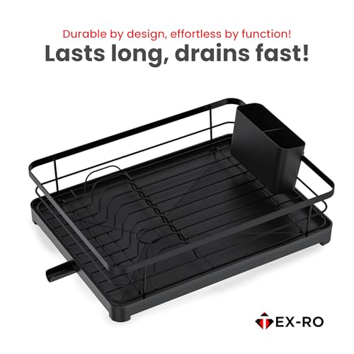 Image of TEX-RO Utensils Drying Rack|Dish Drying Rack with Drainer Tray|Bartan Stand Steel|Kitchen Drying Racks|Utensils Stand & Dish Drainer Rack (Black)