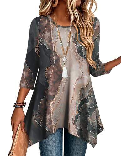 Image of Zeagoo Womens Tops 3 /4 Sleeve Loose Fit Dressy Tunics Plus Size Boho Shirts