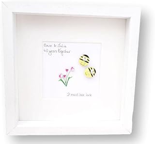 Pebble Art Picture Engagement Personalised Handmade - Wedding Couple Bees Gift Framed