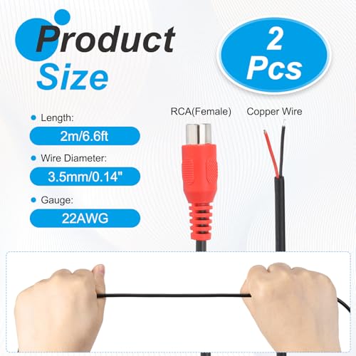Cable de altavoz RCA a cable desnudo de 22 AWG con conector hembra rojo 2
