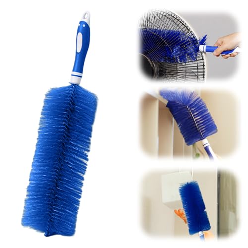 Fan Cleaner Brush Upgrade Bendable Dusting Brush for Electric and Blind Reusable Microfiber Dust Collector Non-disassembly Cleaning (Blue)