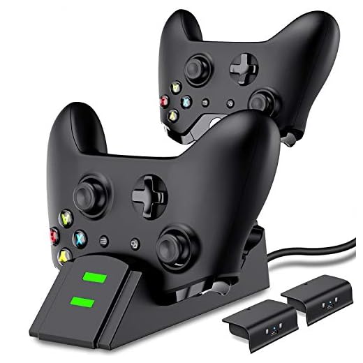 Controller Charger for Xbox one, Controller Charging Station Compatible with Xbox One/One X/One S/One Elite, Dual Charging Dock with 2 x 1200mAh Rechargeable Battery Packs…