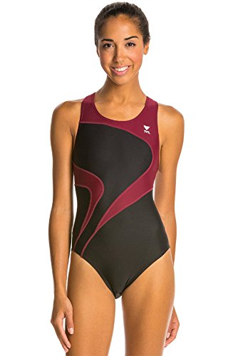 TYR Adult Alliance T-Splice Maxfit Swimsuit, Black/Burgundy, 38