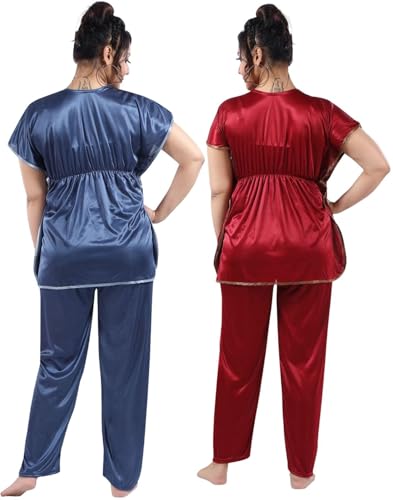 Image of Fabme Women's Satin Plain Kaftan Top & Pyjama Set