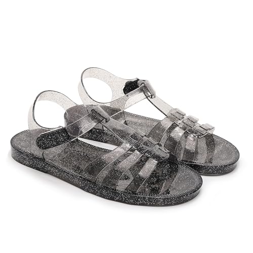 Image of Toddler Sandals Jelly Shoes Girls Unisex Boy Flat Retro Slides Clear Kids Water Slippers Slingback Summer Beach Size 8 Adjustable Buckle Glitter Dress Soft