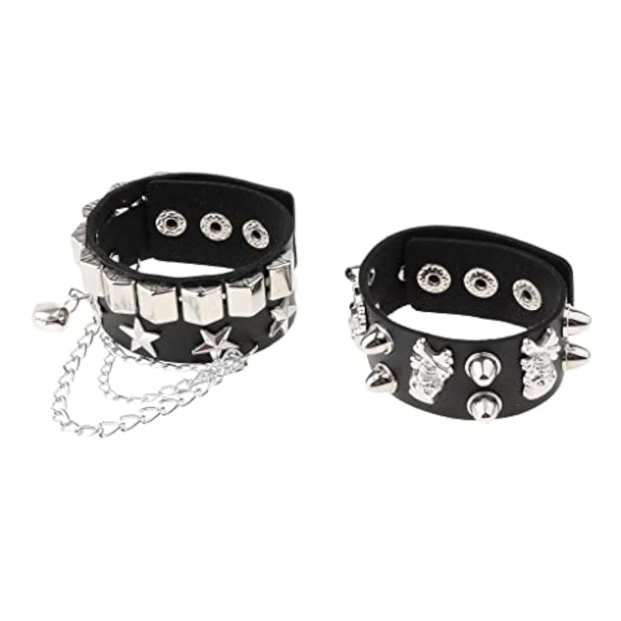 Layered Gothic Skull Punk Leather Cuff Bangle Wristband
