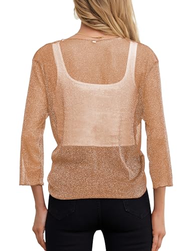Feiersi Womens Thin Sheer Shrug 3/4 Sleeve Mesh Bolero Tie Front Cropped Cardigan4