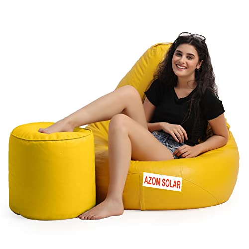 Image of Bean Bag Chair with Footstool Filled with Beans Filler, Faux Leather, Ready to Use, XXXL (Yellow)