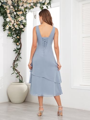 BOLENSYE Women's 2 Pieces Mother of The Bride Dresses for Wedding with Jacket Tea Length Formal Evening Party Gown2