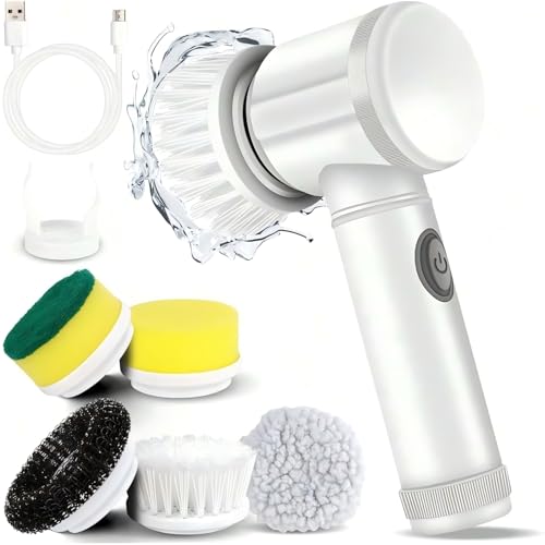 Electric Spin Brush: Spin Scrubber for Cleaning with 5 Replaceable Brush Heads, Handheld Electric Scrubber for Bathtub, Floor, Tile, Stove, Glass, Sink