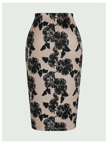 Verdusa Women's Plus Size Floral Print Pencil Skirt High Waist Bodycon Midi Skirts2