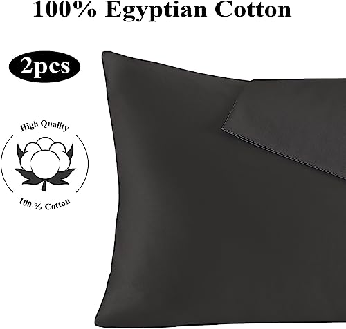 Image of 100% Egyptian Cotton Pillow Protectors Set of 2, 600 Thread Count Standard Size Bed Pillow Cases with Zipper, Sateen Weave Cooling Pillow Cases Quiet and Breathable Easy Care (2PCS, Standard, Black)