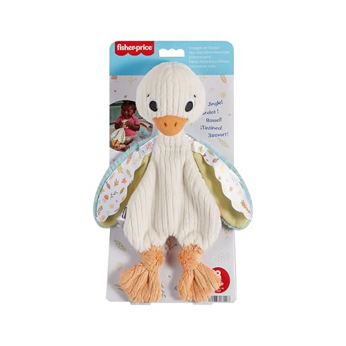 Fisher-Price Schmusegans - Weiche Plüschgans zum Kuscheln und ideal für Unterwegs, waschbar, fördert Tast- und Hörsinn, Feinmotorik und sensorische Fähigkeiten, für Neugeborene, HRB16