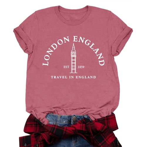 Valiri London England Shirts for Women Big Ben Pattern T-Shirt Travel in England Tee Tops Pink