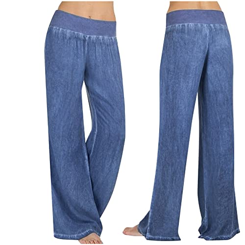Denim Look Pull On Pants for Women Casual Elastic High Waisted Wide Pants Fake Jean Lounge Yoga Pant Trousers2