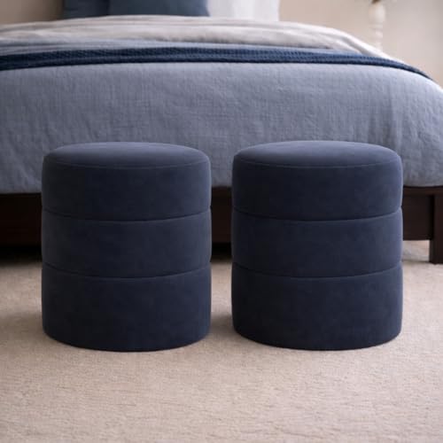 Image of HomePop 18 inch Round Ottoman - Steel Blue Velvet