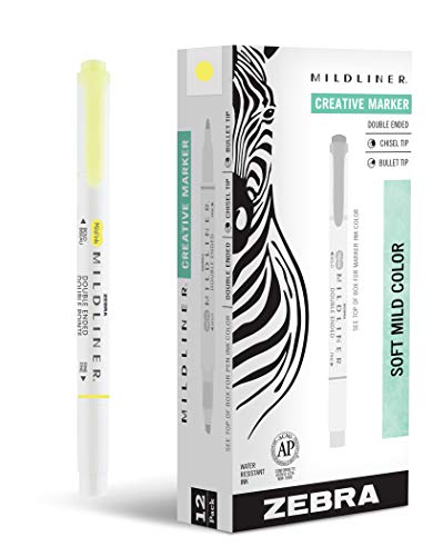 Zebra Pen Mildliner, Double Ended Highlighter, Broad and Fine Tips, Yellow, 12-Count