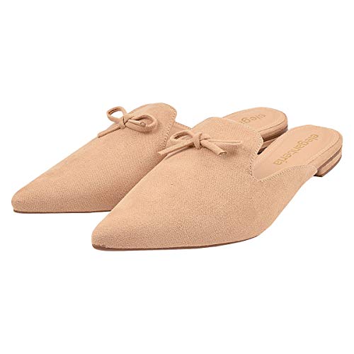 Mule Feminino Sapatilha Rasteirinha Bico Fino Camurça Moda Tamanho:35;Cor:Bege