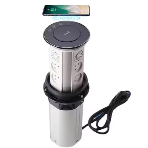 Hogar Inteligente, regleta con Cargador inalámbrico y Puertos USB, diseño retráctil Oculto, emergente motorizado para Uso en mostradores, 3 Tomas de c