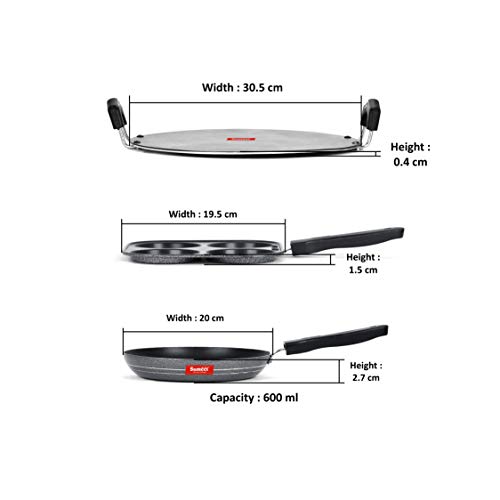 Image of Sumeet NonStick Grizaj Cookware Set (Tawa-30.5cm Dia + Mini Multi Snack Maker - 4 Cavity -19.5cm + Tapper pan - 0.6Ltr - 20Cm Dia)