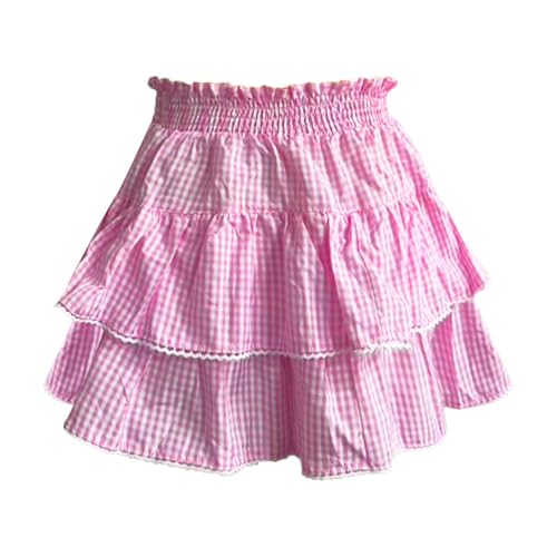 Falda de hadas con volantes para mujer minifalda elástica de rayas Gingham de varias capas 2