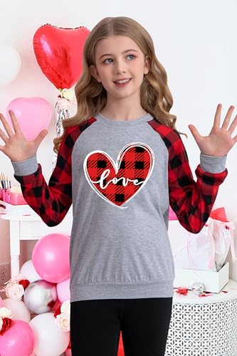 LAZYCHILD Kids Love Heart Shirt Girls Hearts Grpahic Long Sleeve Striped Tee Tops 5-14 Years 6