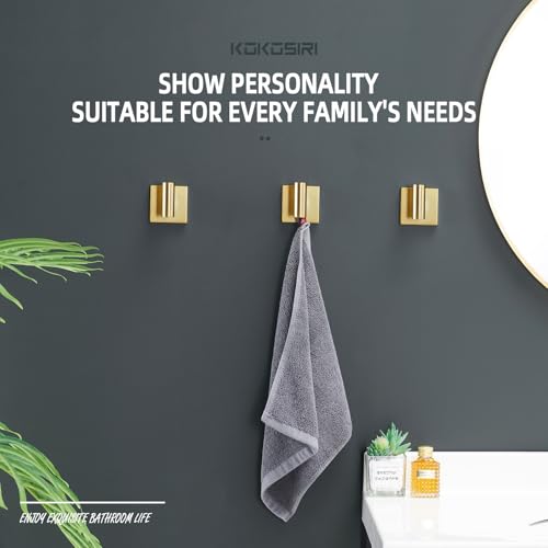 Image of KOKOSIRI Robe Hooks Bathroom Towel Coat Hook for Bath Kitchen Wall 3 Pack Brushed Gold Stainless Steel B1013BG-P3