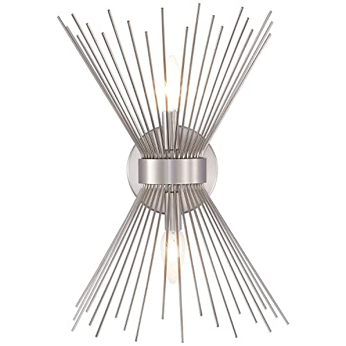 Zlierop Wall Sconces 2 Light, Starburst Sconces Wall Lighting, Brushed Nickel Bathroom Sconces, Mid Century Modern Wall Sconce, Wall Lamp For Bedroom, Bathroom, Powder Room, Stairwell, 1 Pack #TOP17