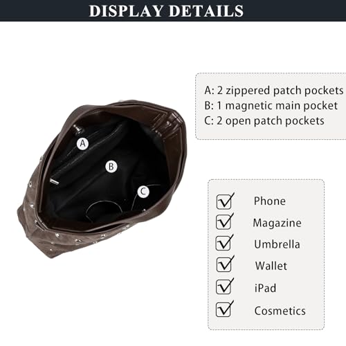 Image of Suede Purse for Women Trendy Vintage Faux Suede Tote Bags Studded Crossbody Purse with Long Shoulder Strap