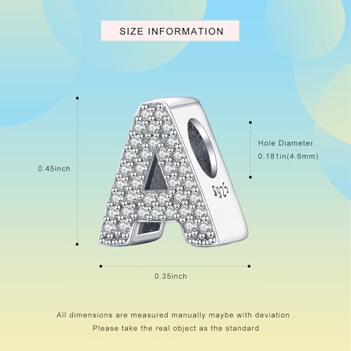Letter Charms Fits Pandora Bracelets S925 Sterling Silver Initial Charms for Bracelets Alphabet A-Z Letters Bead Bracelets Necklace Pendent with Cubic Zirconia for Women Birthday Ceremony DIY Jewelry 6