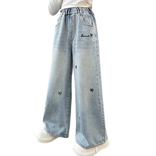 Baggy Jeans for Girls Heart Coquette Bow Embroidered Wide Leg Jeans Casual Y2K High Waist Cute Denim Pants Streetwear