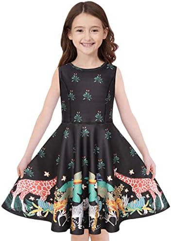 Quedoris Girls Twirly Printed Casual Party Dress Zoo Sleeveless L