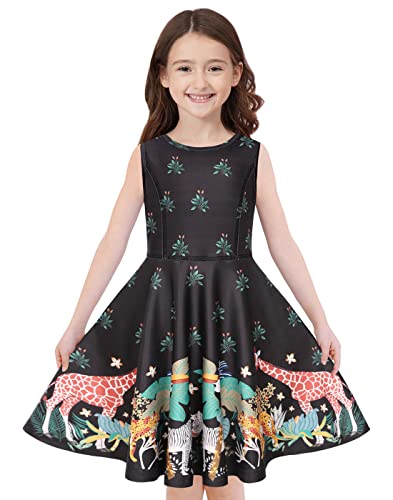 Quedoris Girls Twirly Printed Casual Party Dress Zoo Sleeveless L #TOP1