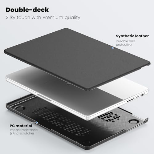 Image of ProElite Case for MacBook Pro 14 inch 2025 2024 2023 2022 2021 M5 Pro /M5 Max /M5 /M4 /M3 A2918 A2992 M2 A2779 M1 A2442 Pro Max, Slim Leather Case with Foldable Stand, Black