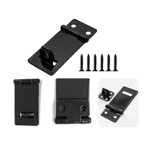 Image of 6PCS 2 Inch Padlock Hasp Latch, Black Iron Door Slide Bolt Lock Security Gate Clasp Hardware with Screws for Home Garden Yard Wooden Fence Cabinet Window Pet Cage