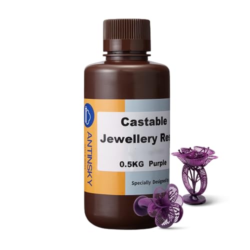 Antinsky 704966613129 Castable Jewellery Resin For Dlp Lcd Uv-Curing 405Nm Resin 3D Printer High Wax 80% Easy To Print Use And Burn High Resolution Making Jewelries And Metal Parts Purple 500G cover