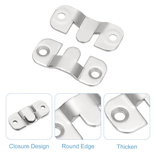 Image of PATIKIL Flush Mount Bracket, 2 Sets Interlock Headboard Wall Mounting Brackets Nickel-Plated Steel Photo Frame Mirror Hook Picture Hangers for Large Picture Display, Silver