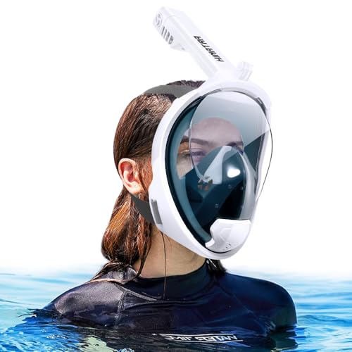 HINATAA Máscara de Buceo, Diseño de Doble Bola Flotante, Anti-Vaho, con Montaje de Snorkel Desmontable, para Adultos y Jóvenes (Blanco, L/XL)