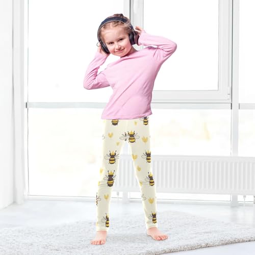 Vdsrup Girls Leggings Crown Bees Yellow Kids Ankle Length Leggings Pants Athletic Yoga Pants Toddler Tights Trousers 4T4