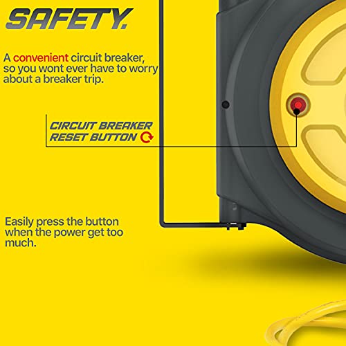 Reelworks Extension Cord Reel Retractable 14Awg X 50' Foot 3C/Sjtow Glow Strip Cable Triple Tap Connector Advanced Slow Retraction Technology (Srt) #TOP3