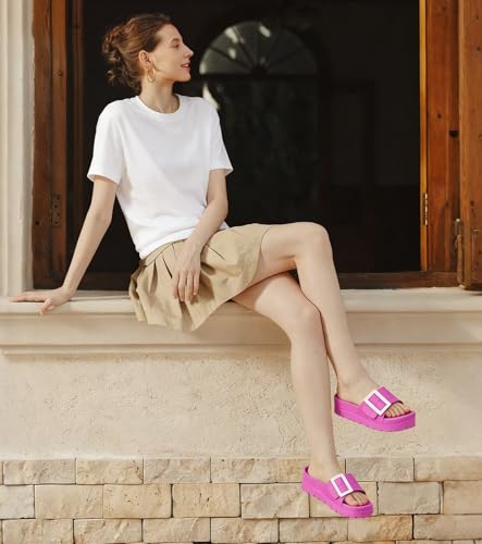 Image of Haifago Women's Platform Sandals with Arch Support, Summer Beach Slides Adjustable Buckle Comfortable Lightweight EVA Slip on Slide