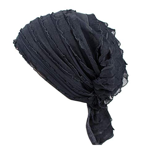 Boomly Elegante Berretto Turbante Copricapo Cappellino per Chemioterapia in Chiffon Wrap Testa Fascia Turbante per Chemio, Cancro, Sonno, Perdita dei Capelli, Musulmano (Nero)